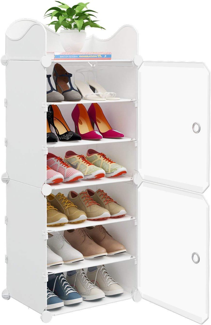 amazon shoes rack on Maginels Portable Shoe Rack 12 Pair Diy Shoe Storage Shelf Organizer Plastic Shoe Organizer For Entryway Shoe Cabinet With Transparent Doors White Home Improvement Amazon Com