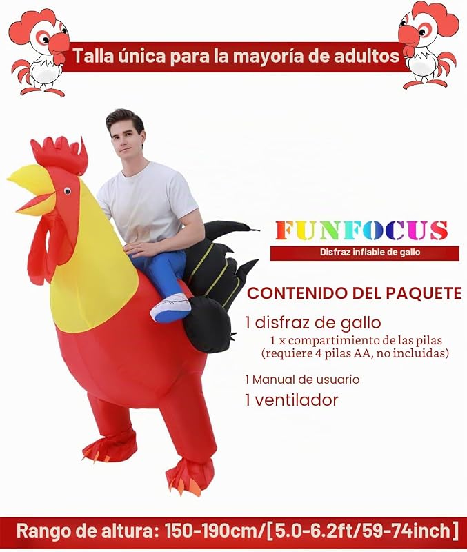 Disfarce insuflável para adultos, disfarce insuflável de galinha para homens e mulheres, fato insuflável de galo, disfarce engraçado para Halloween, Natal, festa de carnaval