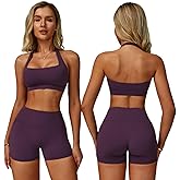 ABOCIW Workout Sets for Women Square Neck Halter Sports Bra High Waist Biker Shorts 2 Piece Gym Yoga Outfits