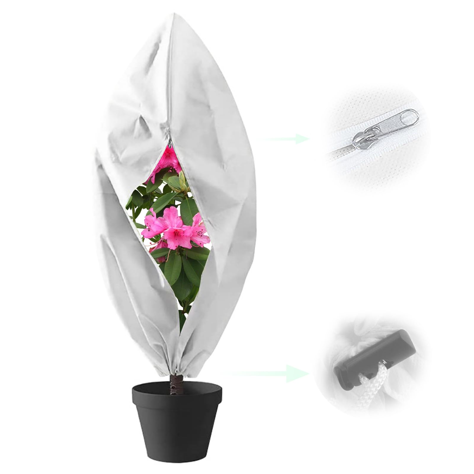 KASESSS 100 x 80cm Garden Fleece Frost Protection, Garden Fleece Bags, Plant Fleece Frost Protection, Frost Protection for Outdoor Plants with Zipper Drawstring, Plant Covers for Winter for Verandahs