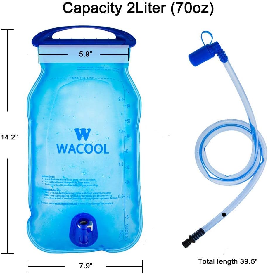 WACOOL 2L 2Liter 70oz 3L 3Liter 100oz BPA Free PEVA Hydration Pack Bladder, Leakproof Water Reservoir : Sports & Outdoors