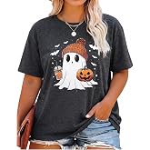 NANYUAYA Plus Size Halloween Shirts Women Cute Ghost Pumpkin Tee Tops | Soft Cotton Blend, Funny Ghost Pumpkin Cat Graphics, Spooky Season Boo Shirt for Halloween Party