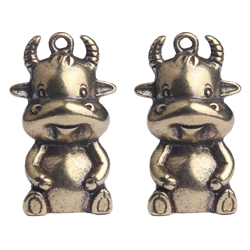 BESPORTBLE 2pcs Miniature Brass OX Figurines Cow Figure Ox Statues Sculptures 2021 Chinese Zodiac OX Zodiac Keychain Purse Handbag Charms Decoration New Year Party Favors