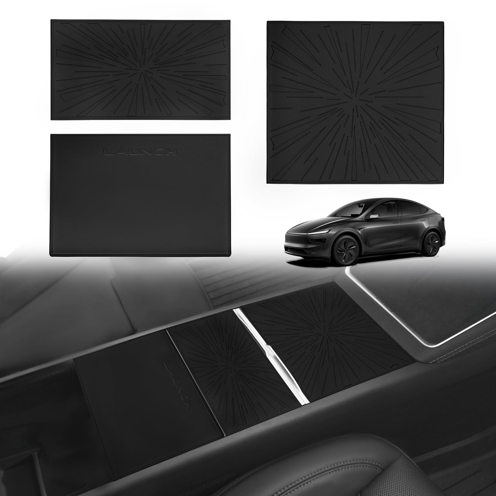 Photo 1 of BestEvMod 3PCS Center Console Cover Insert Liners Compatible with Tesla Model Y Juniper 2026 Refresh Launch Series Pattern Console Protector Mats No Interference with Sliding Custom Fit Removable