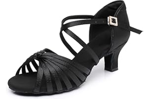 Rosefinch Latin Dance Shoes for Womens Satin Ballroom Salsa Practice Performance Wedding Dancing Shoes High Heels Dancing Sho