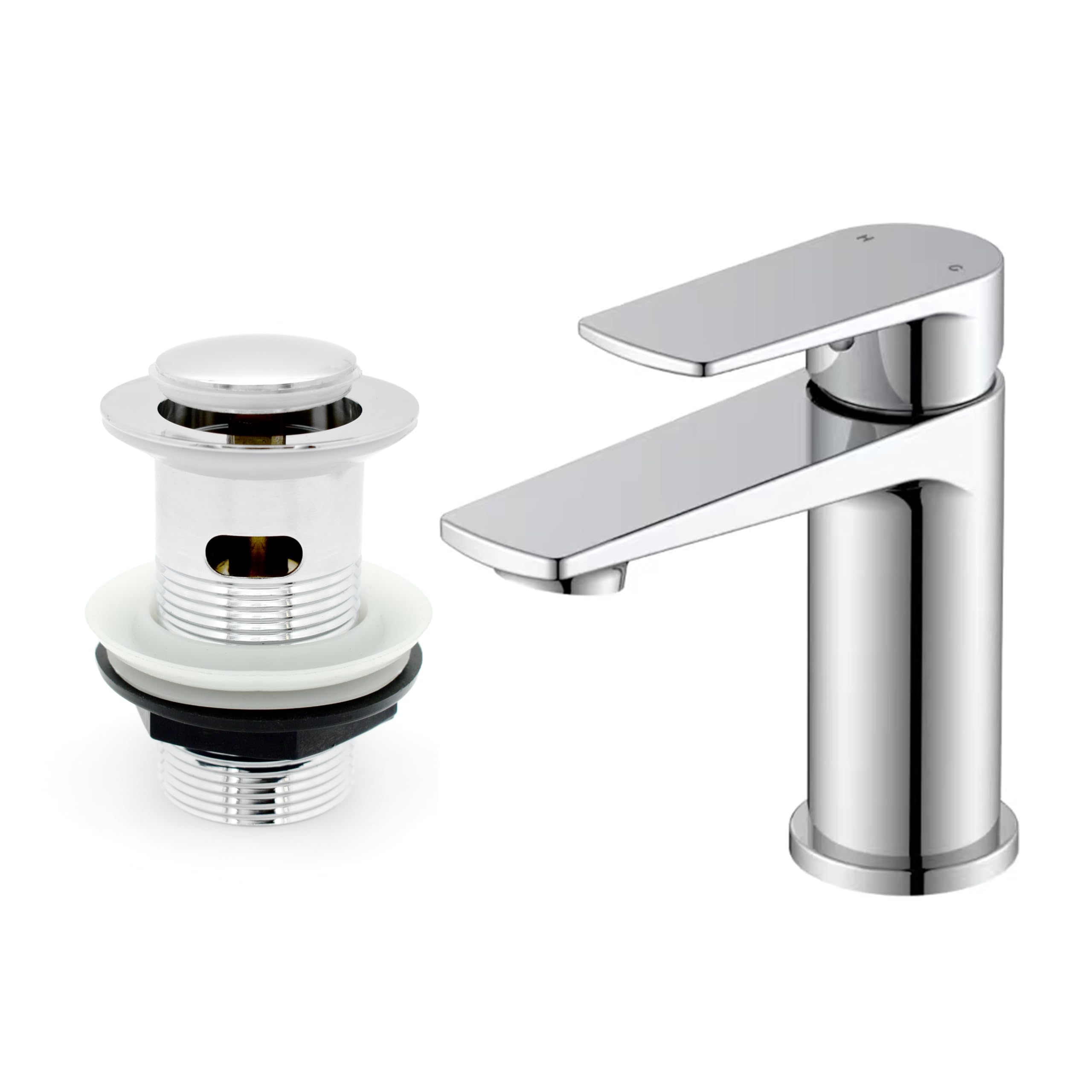 iOS Bathroom Basin Mixer Tap with 35mm Ceramic Cartridge | Chrome Finish Basin Tap with Waste Included | Single Lever Bathroom Sink Mixer for Modern Vanity Basins | Water-Saving Design