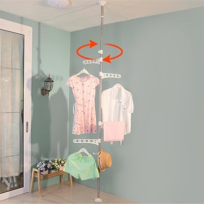 Buy Baoyouni 4 Tier Standing Clothes Laundry Drying Rack Coat Hanger Organizer Floor To Ceiling Adjustable Metal Corner Tension Pole Ivory Online In Vietnam B07263rc5p