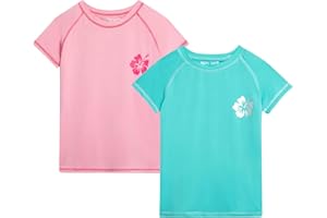 Real Love Toddler Girls Rash Guard - 2 Pack Quick Dry Sun Protection Swim Shirt Girls Short Sleeve Rash Guard Kids (2T-16)