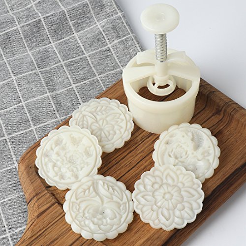 180g 5pcs Cookie Stamps Thickness Adjustable Moon Cake Mold Set, Cookie Press DIY Decoration Hand Press Cutter Cake Dessert Mold