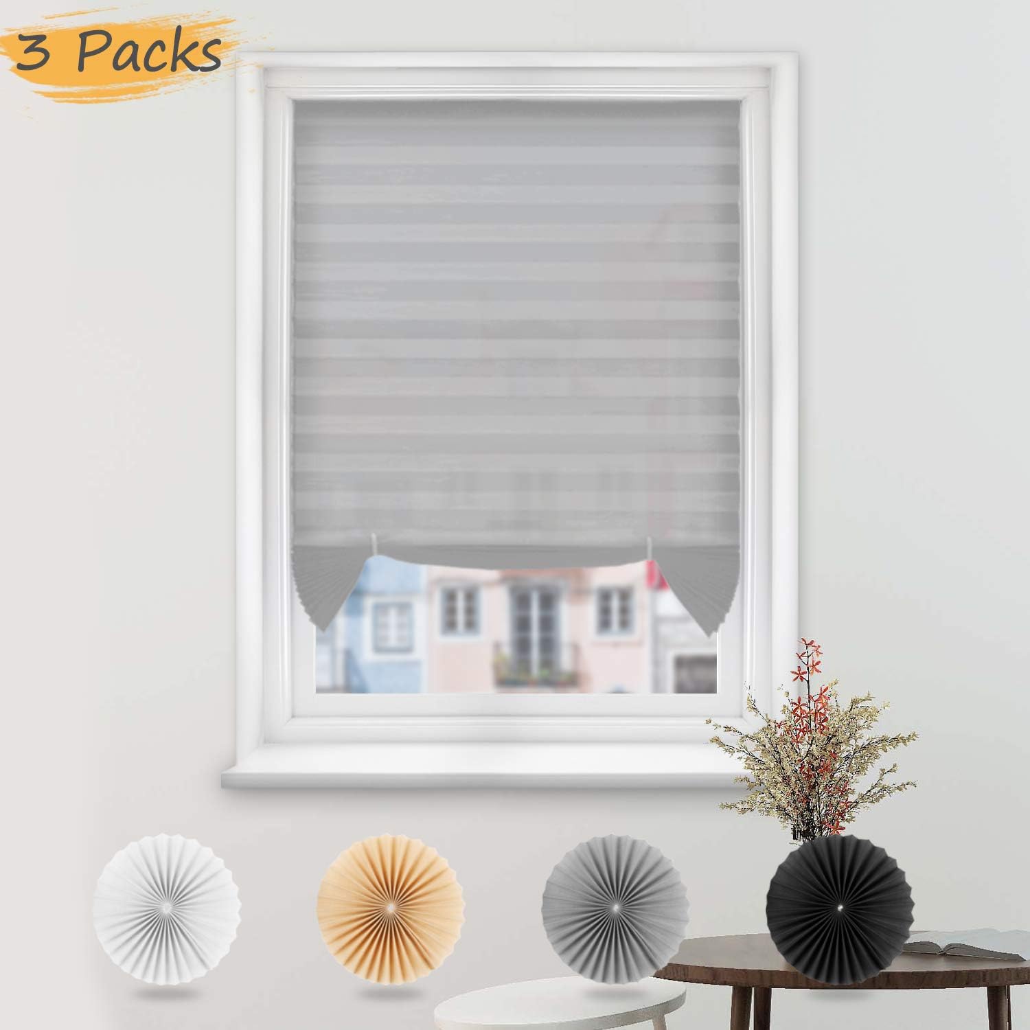 Cordless Pleated Window Shades for Light Blocking, Easy