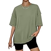 RUBZOOF Women's Oversized T Shirts Short Sleeve Side Split Tops Casual Shirts Tunic Maternity Mama Clothes