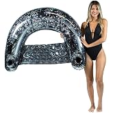 PoolCandy Black Onyx Glitter Sun Chair Inflatable Pool Float, Lounge Water Chair with Backrest Cup Holder Handles, Heavy Duty PVC Pool Beach Lake Relaxing Float for Adults