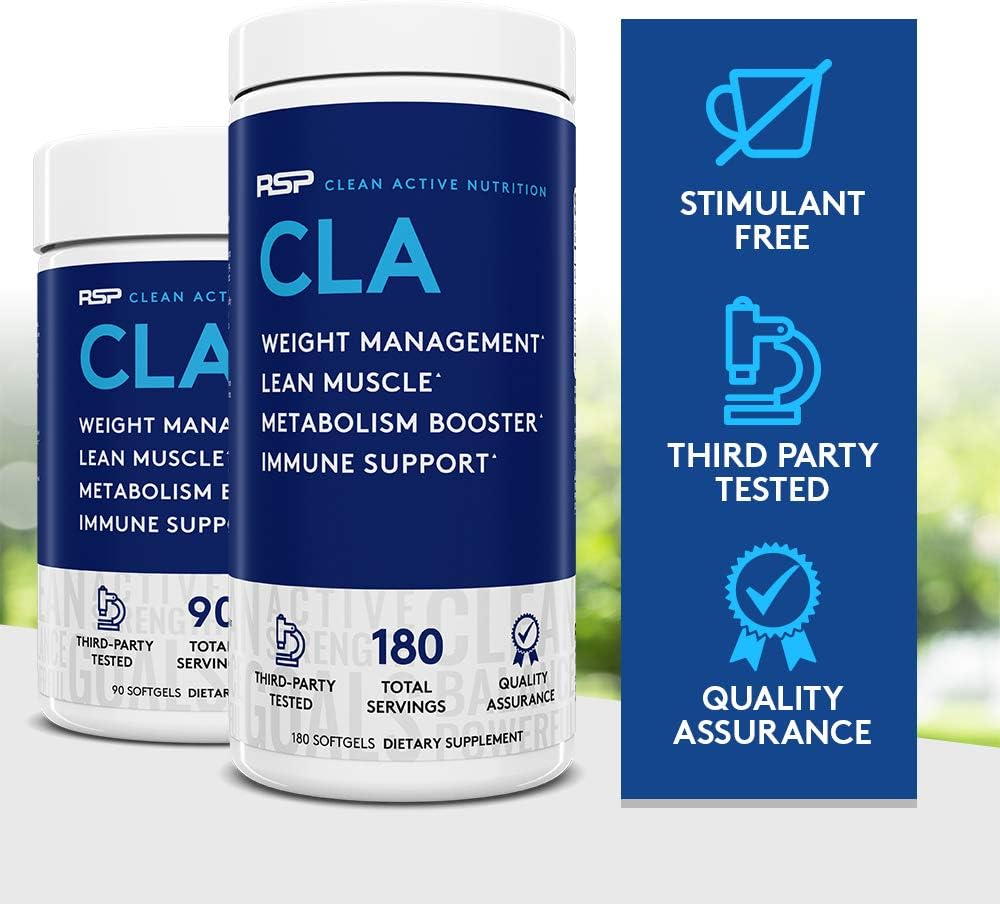 RSP CLA 1000 Conjugated Linoleic Acid Max Strength Softgels, Natural Stimulant Free Weight Loss Supplement, Fat Burner for Men & Women, 180 Ct. (Packaging May Vary): Health & Personal Care