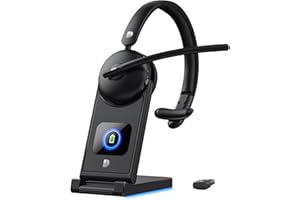 DYTOLE Wireless Headset with Mic for Work, Wireless Headset with Microphone (Noise Cancelling), Smart Mult-Func Dock, 65H Worktime&Fast Charge Bluetooth Headphones for Work/PC/Computer/Call Center/Teams/Zoom