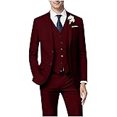 Hipfun Men's 3 Piece Slim Fit Suit Set, Two Button Blazer Solid Suit Jacket Vest Pants Tuxedo Set for Wedding Prom