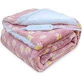 GOQO TOMO Electric Heated Blanket 50" x 60" Throw Blanket with 12 Heating Levels for Home Office Use Pink Flower - F50