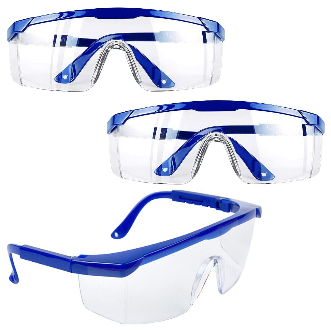 Safety Goggles,3 Pcs Wrap Around Safty Glasses Anti-Fog Protective Goggles Blue Frames Eye goggles protectionfor Kids adult Eye Protection with Clear Thicker PC Lenses For Outdoor Activities