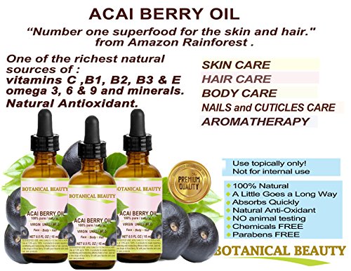 ACAI BERRY OIL. 100% Pure/ Natural Cold Pressed Carrier Oil. 0.5 fl.oz-15 ml. For Skin, Hair, Lip and Nail Care.