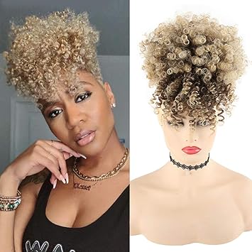 Amazon Com Leosa Wig Afro Puff Drawstring Ponytail Bun With