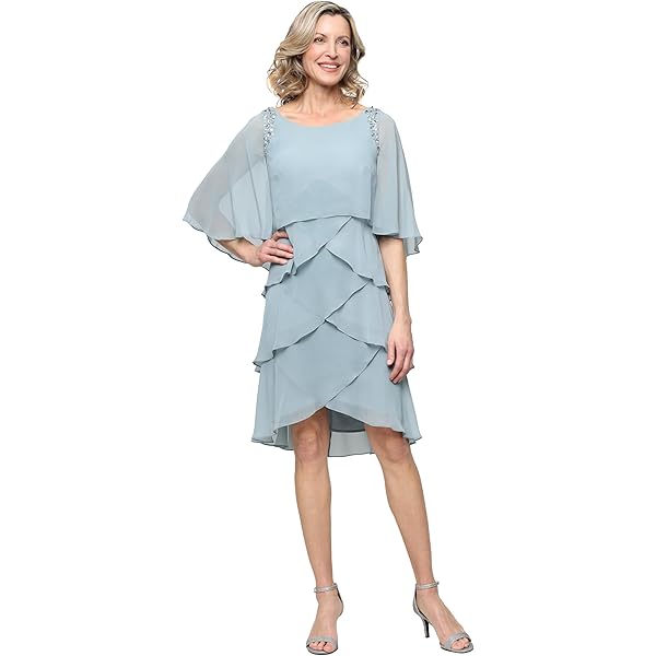 Amazon.com: S.L. Fashions Women's Foil Cape Chiffon Dress, Faded Rose  Silver, 6 : Clothing, Shoes & Jewelry