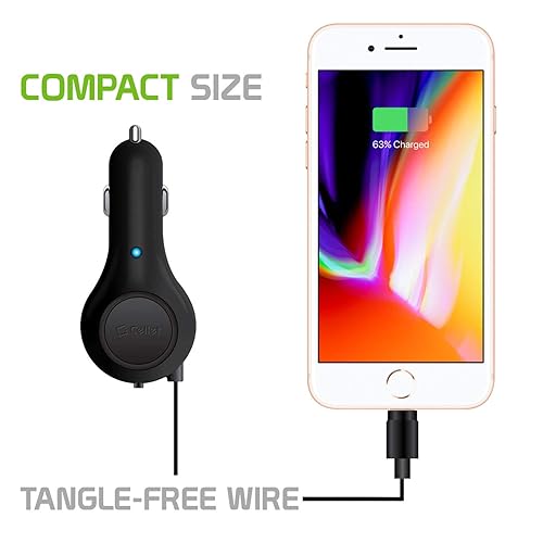 Cellet Retractable iPhone Car Charger with Lighting Cable (Apple MFI  Certified) 10-Watt Compatible with iPhone