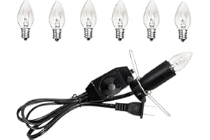 OHLGT 1 Pack Salt Lamp Cord Replacement with Dimmer Switch 5 feet Lamp Cord and 6-Pack Halogen Salt Lamp Bulbs(15 Watts)