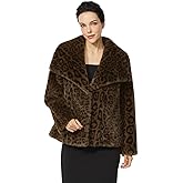 BEAUZSUZSANA Women Cropped Faux Fur Leopard Coat with Pockets Lapel Shaggy Furry Winter Jacket Long Sleeve Open Front