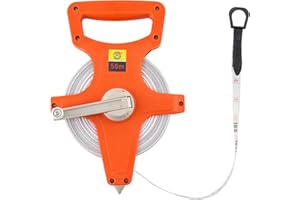 QWORK 1/2" x 164' Open Reel Dual Sided Fiberglass Tape Measure for Engineer, Orange