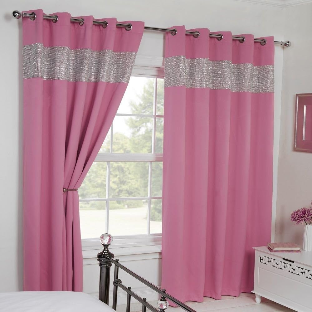Carla Diamante Eyelet Ring Top Thermal Blackout Curtains Pink (66