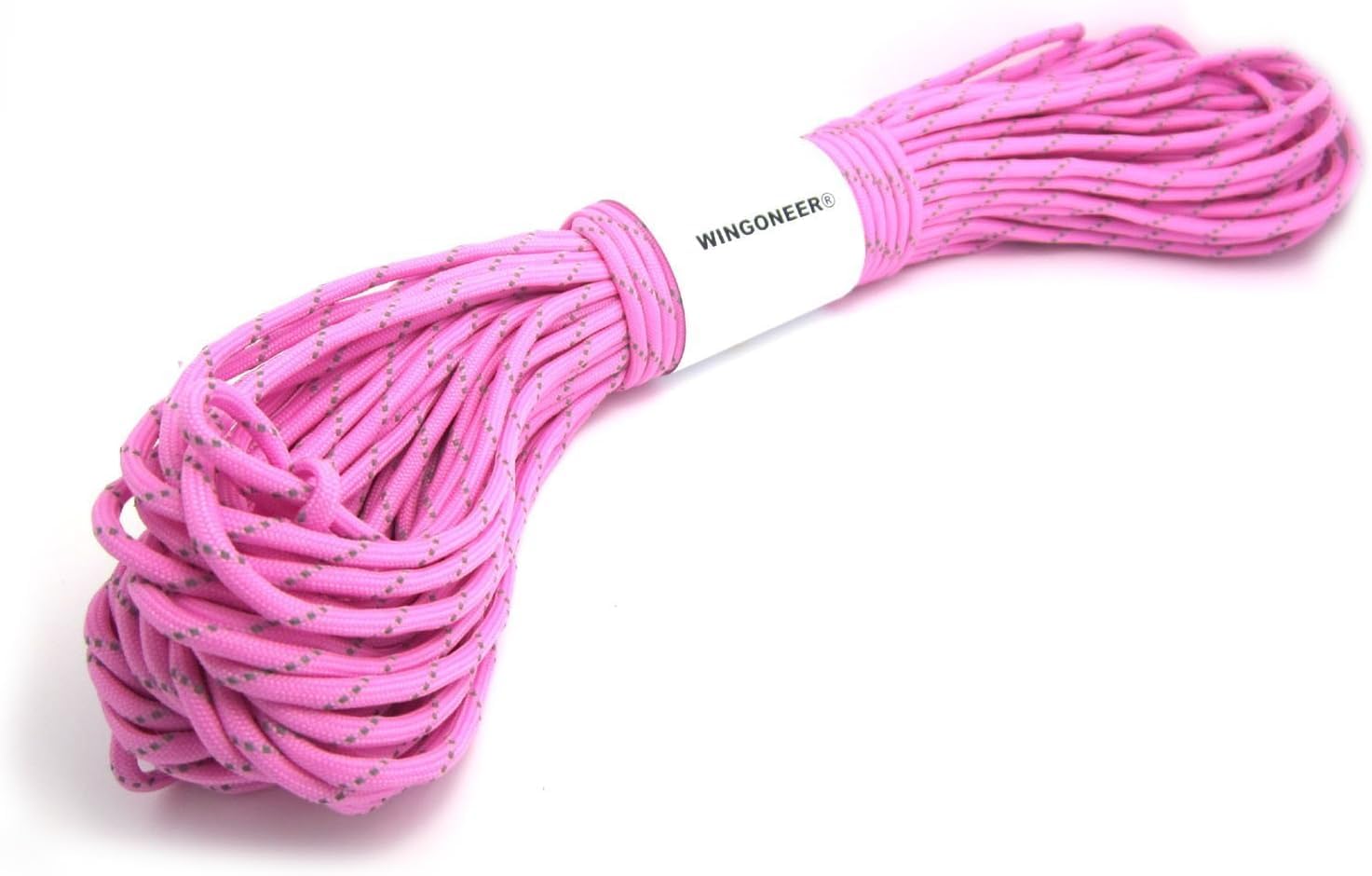WINGONEER Reflective Parachute Cord Paracord with 7 Strands, 550 lbs, 100 ft - Pink