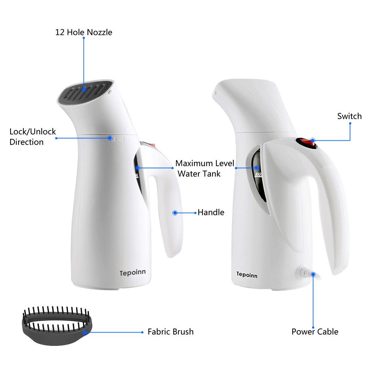 Tepoinn Clothes Steamer for Travel Garment Steamer Portable Fabric Steamer (one gear)