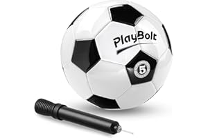 PlayBolt Soccer Ball Size 5 with Pump - Black & White Training Practice & Match Ball for Kids, Youth and Adults (Pack of 1 or