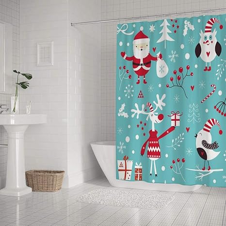 Amazon Zhongji シャワーカーテン バスルーム お風呂 防水 防カビ フック付き 丈夫 仕切りカーテン クリスマスの背景 シャワーカーテン ホーム キッチン オンライン通販