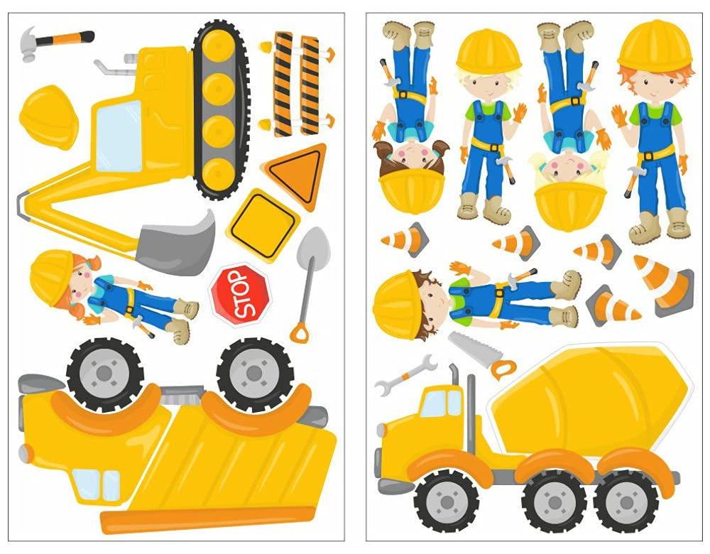 Samunshi® 23 piece construction machinery Lorry Digger Construction Site Builder Wall Tattoo Set for Child's Bedroom Baby Nursery 2x 16x26cm