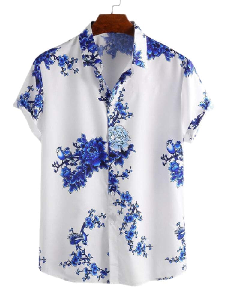 Buy Modern Fashion Men's Rayon Cotton White Floral Printed Half Sleeve