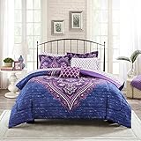 Mainstays Teens' Grace Purple Floral Reversible Medallion Bedding Twin/Twin XL Comforter Sets for Girls (6 Piece in a Bag)