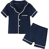 JWWN Kids Short Sleeve Pajama Set 100% Cotton Button Down Sleepwear Little Big Girls Boys Summer Soft Lounge Set 3-9 Years