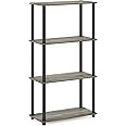 Furinno (99557GYW/BK) Turn-N-Tube 4-Tier Multipurpose Shelf Display Rack - French Oak Grey/Black