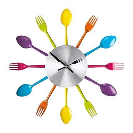 Funky Colours Cutlery Kitchen Utensil Wall Clock Multi Coloured