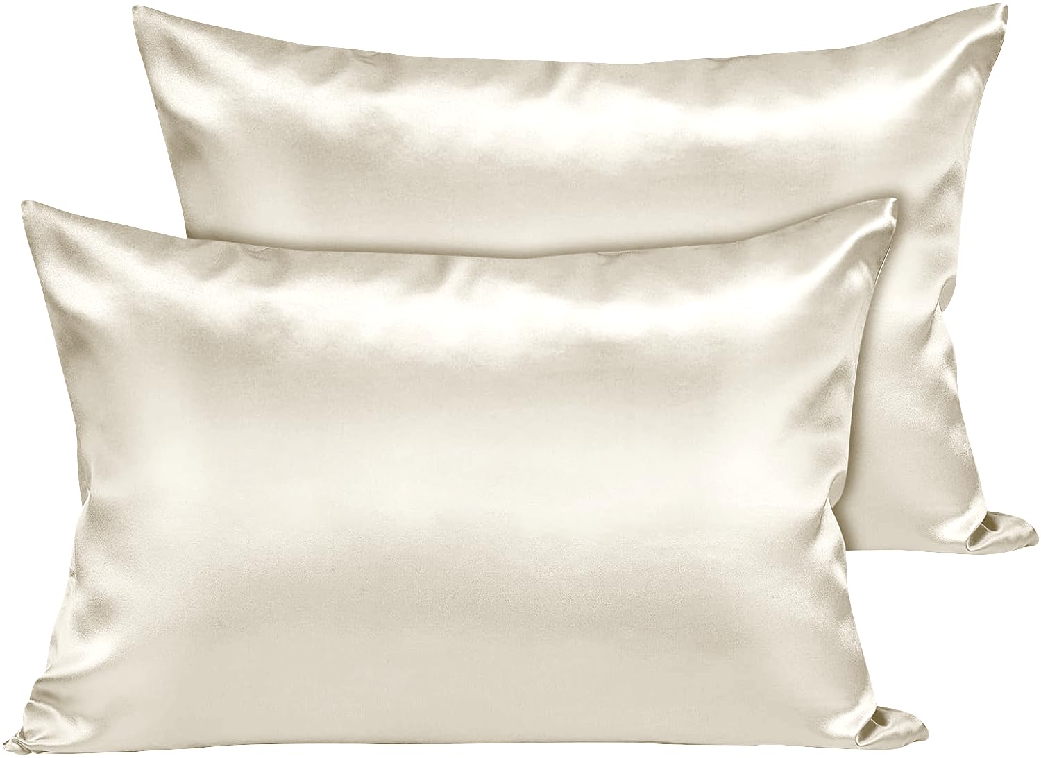 Moonlight Bedding Ivory Cooling Satin Pillow Cases 2 Pack – Soft & Smooth Feels Like Silk Pillowcases for Hair and Skin Care with Envelope Closure Pillow Covers (50 x 75 cm)