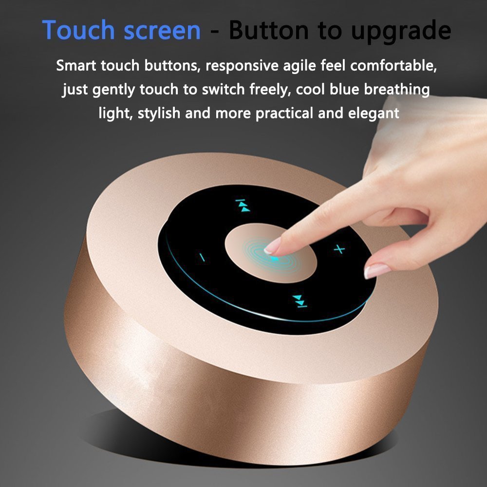 SinoPro Bluetooth Speaker, Portable wireless Speaker with Touch Screen Output Strong Bass Stereo SoundBuilt-in Microphone TF Card Slot AUX-In Slot for Smartphone, PC, Tablet and other Devices (Gold)