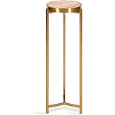 Kate and Laurel Aguilar Modern Drink Table; 9 x 9 x 23; Pink and Gold; Genuine Rose Quartz Accent Table for Small Spaces