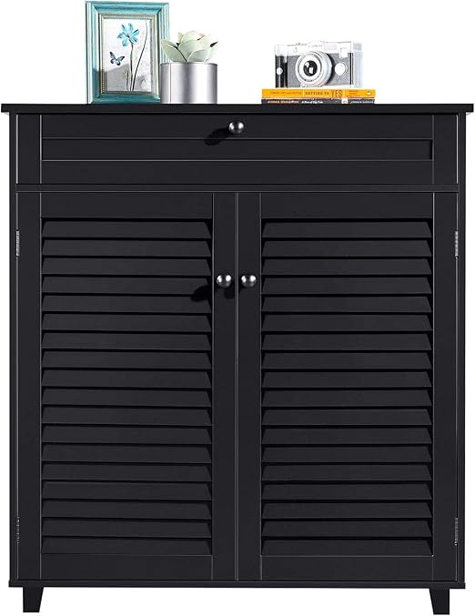 Amazon Com Yaheetech Shoe Cabinet Bathroom Storage Cabinet With 1 Drawer Adjustable Shelf Shoe Rack Pinter Stand For Home Office Black Furniture Decor