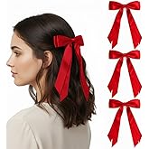 3pcs Red Hair Bow Clip with Long Tail 7.8” Lilac Silky Satin Ribbon Barrettes Hair Bows with Alligator clips for Girls Women Christmas Spring Summer Easter Outfit Dress Accessory Gift