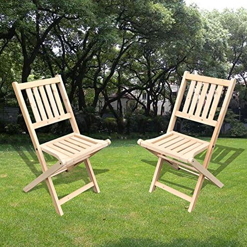 UHOM 2PCS Wooden Folding Chair Outdoor Garden Wood Slat Seat Indoor Deck Furniture Natural Finish