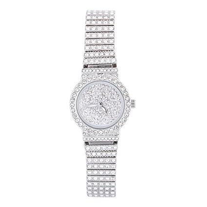Dilwe Quartz Movement Rhinestone Chronograph Display Round Dial Womens Watch (Silver)