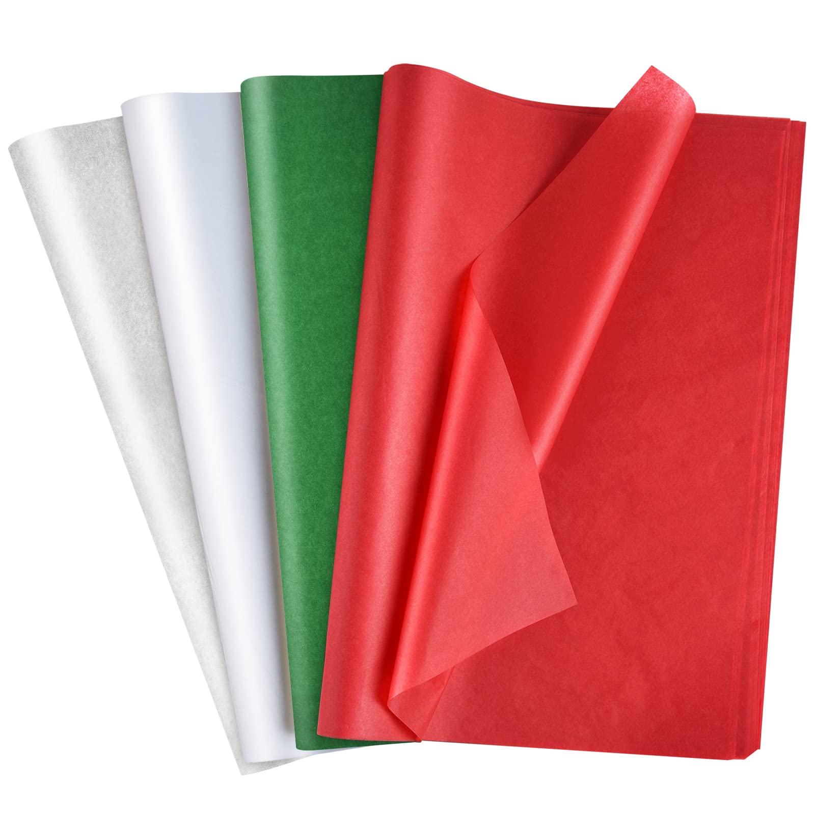 MIAHART 60 Sheets Christmas Tissue Paper Bulk 50 * 35cm Red Green White and Silver Christmas Wrapping Paper for DIY and Craft Gift Bags Packaging Decorations
