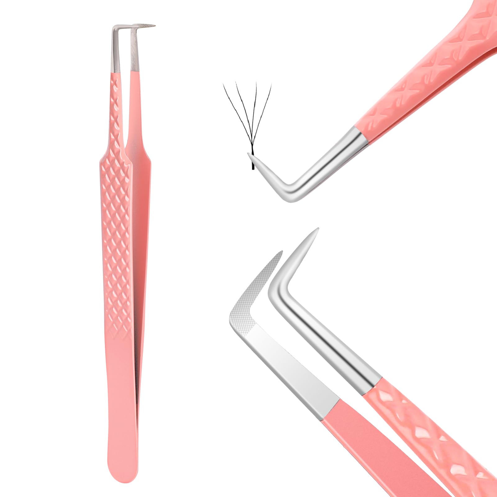 High Precision Eyelash Extension Tweezers With Nano Fiber Tip - 90 Degree Professional Volume Lash Tool for Extensions (Pink)