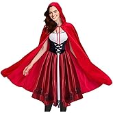 Women Little Red Hood Costumes Halloween Party Dresses with Hooded Cloak Long Cape Outfit Set Cosplay Fancy Dress up