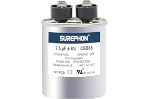 SUREPHON Updated 7.5 ±6% Mfd Capacitor 370V/440V Oval Run Start Capacitor for AC Motor Run or Fan Start and Cool or Heat Pump Air Conditioner